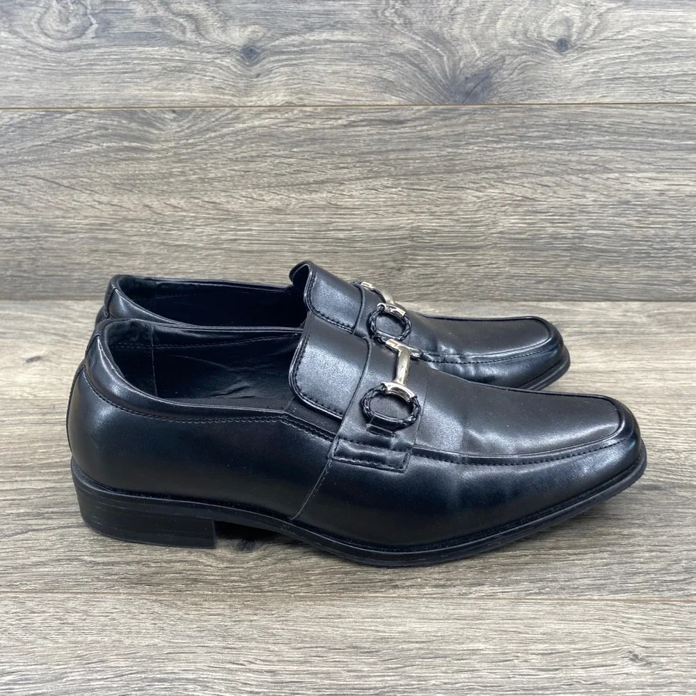 Stacy Adams Bit Loafer Boys Size 5.5M Black Square Toe Dress Shoes 43423-042